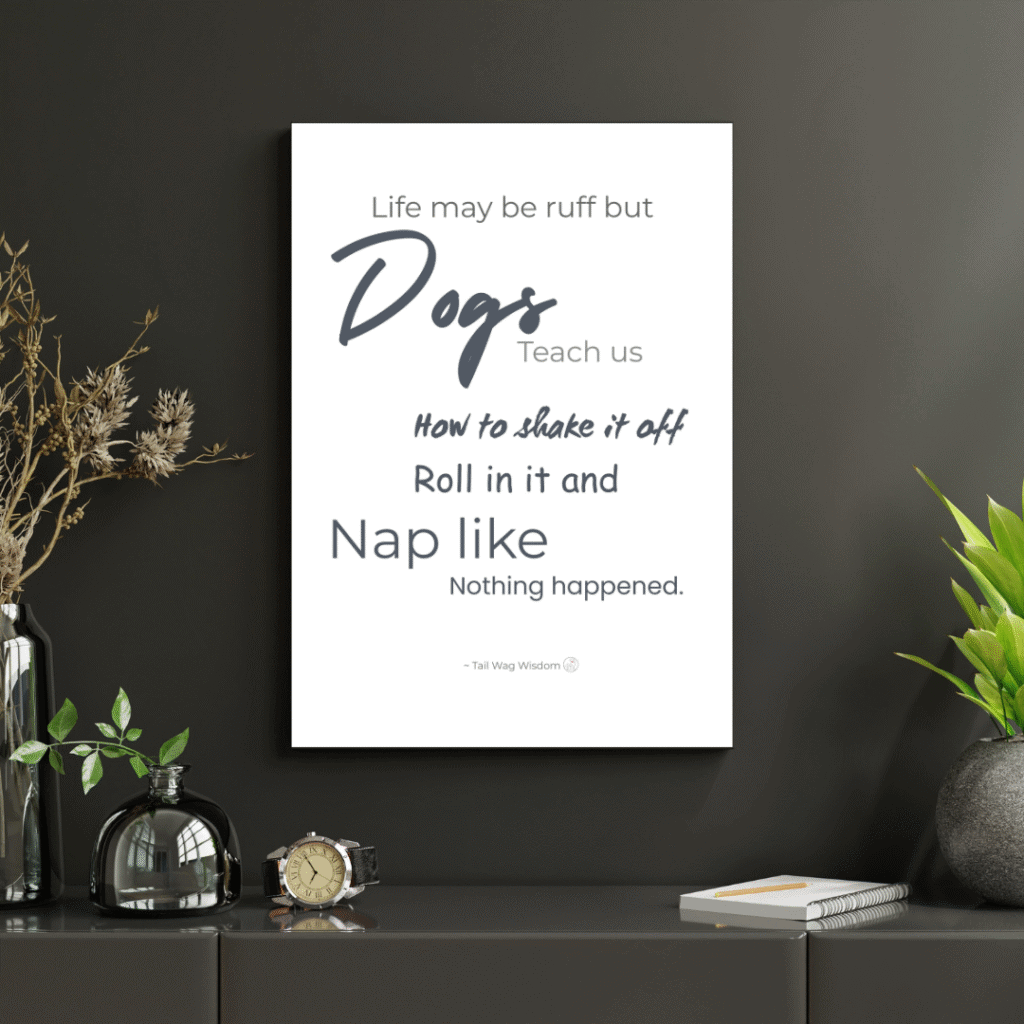 funny dog wall art printable with how dogs teach plain mockup in a frame and on display