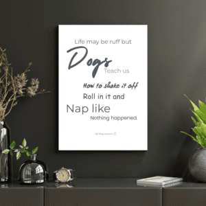 funny dog wall art printable with how dogs teach plain mockup in a frame and on display