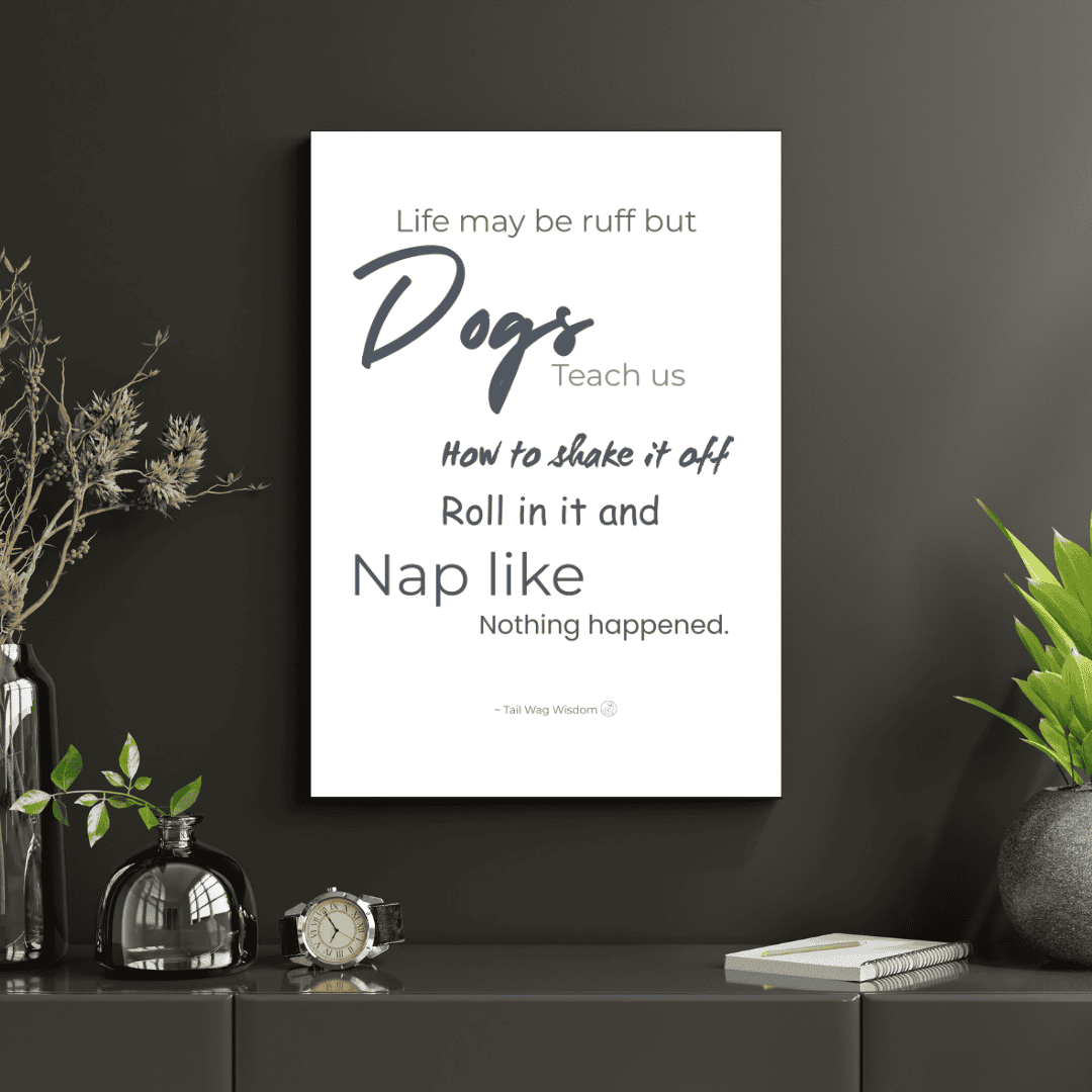 funny dog wall art printable with how dogs teach plain mockup in a frame and on display