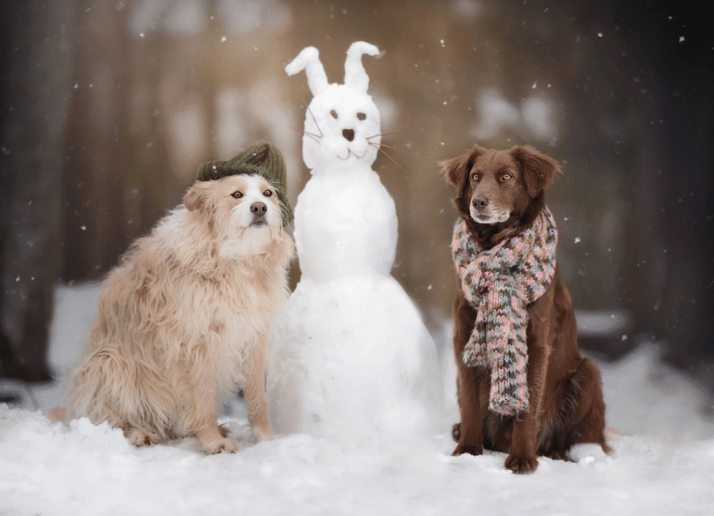 dogs in holiday traditions can include a fun play date and playing in the snow
