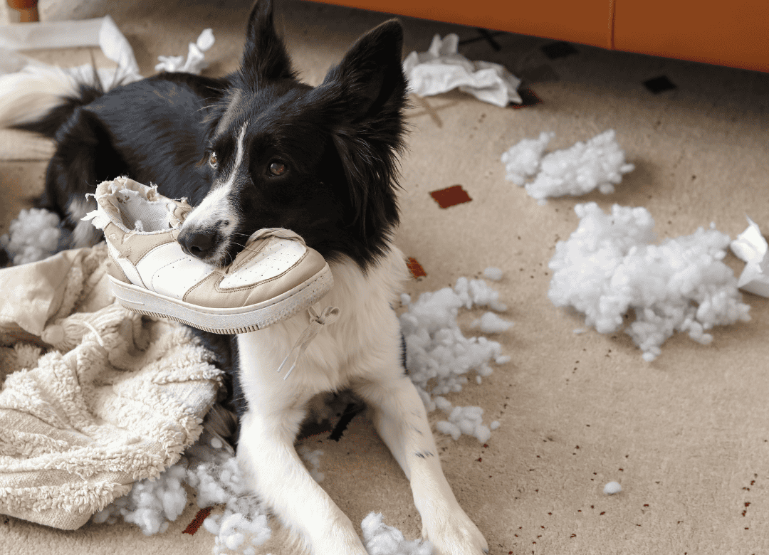 destructive dog behavior shown by a border collie