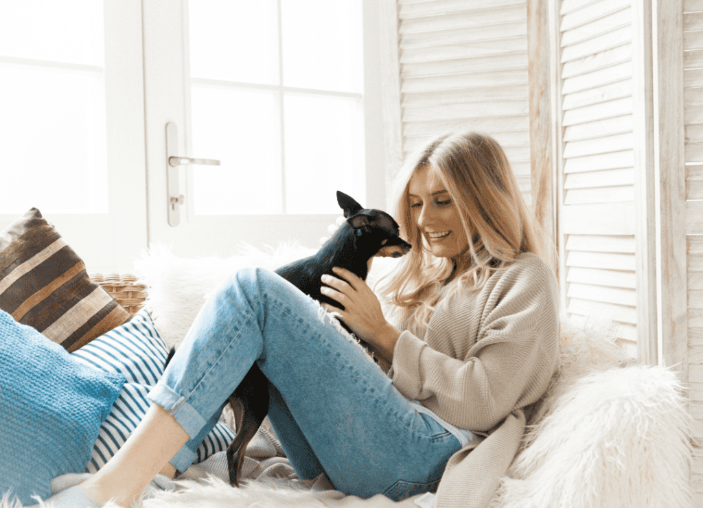 a dog mom knows the importance of a calm daily routine at home with her pup
